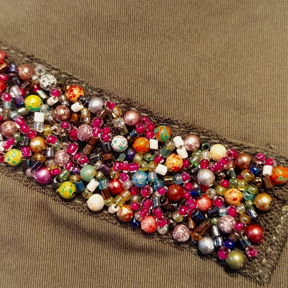 a.new.day NWT- Olive Green Beaded Pocket Military Style Shirt Jacket W-XS - Picture 4 of 9